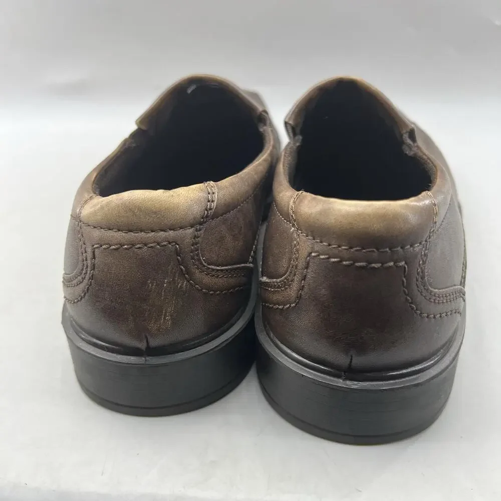 ECCO New Jersey Loafers Oxford Men Size 9 Brown Leather Comfort Square Toe Shoes